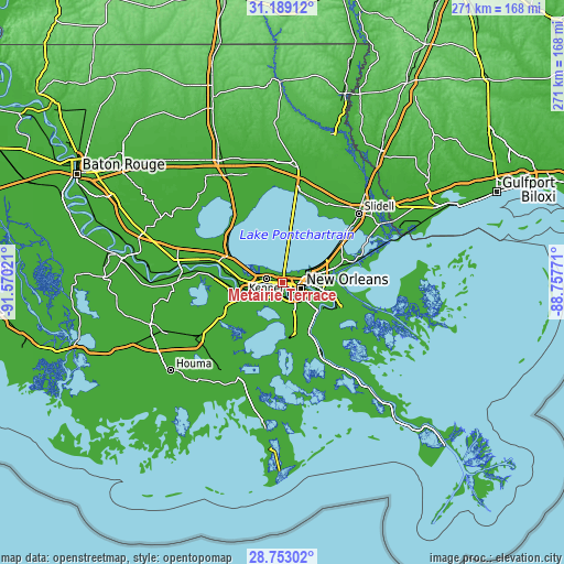 Topographic map of Metairie Terrace