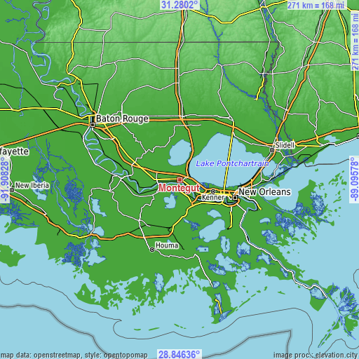 Topographic map of Montegut