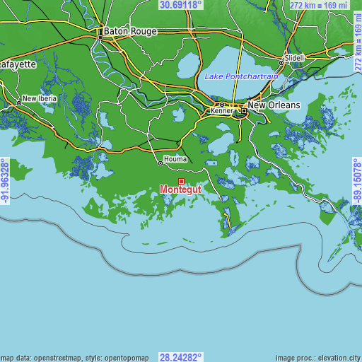 Topographic map of Montegut