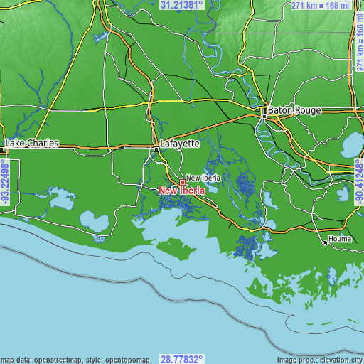 Topographic map of New Iberia