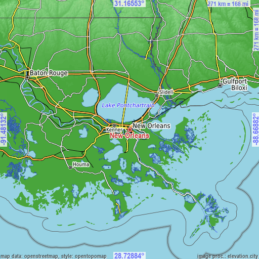 Topographic map of New Orleans