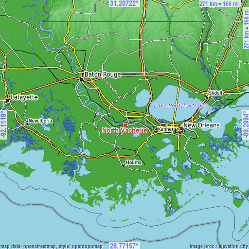 Topographic map of North Vacherie