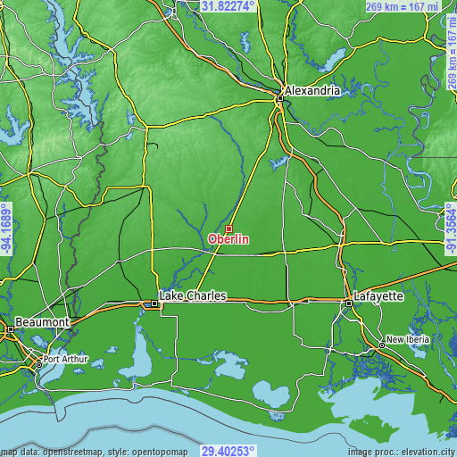 Topographic map of Oberlin