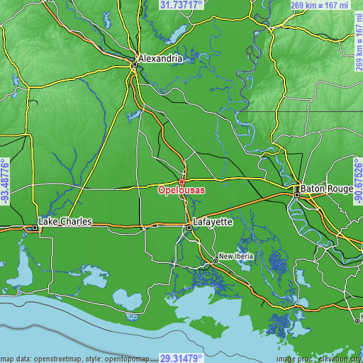 Topographic map of Opelousas