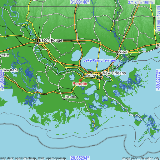 Topographic map of Paradis