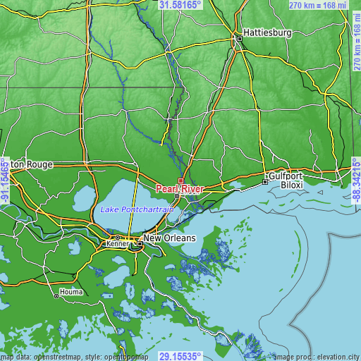 Topographic map of Pearl River