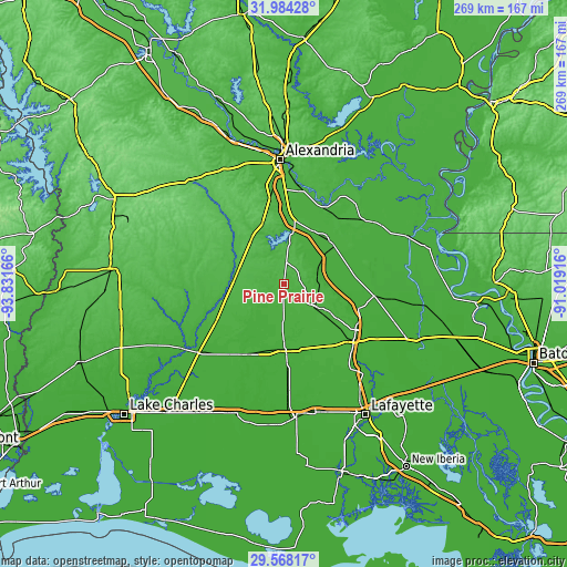 Topographic map of Pine Prairie