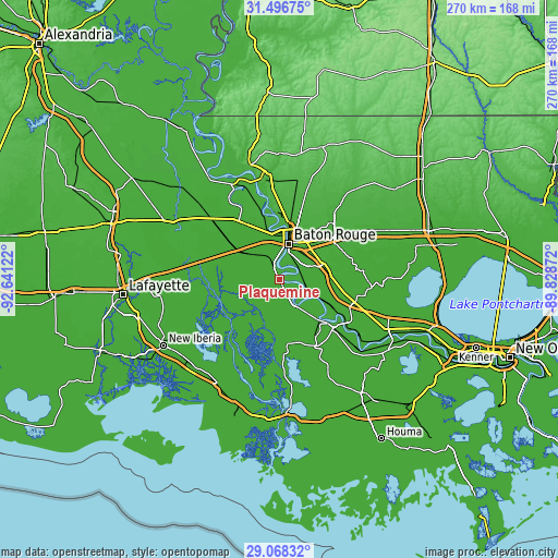 Topographic map of Plaquemine