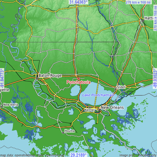 Topographic map of Ponchatoula