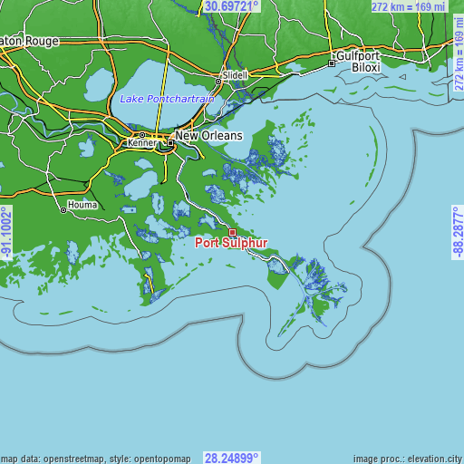 Topographic map of Port Sulphur