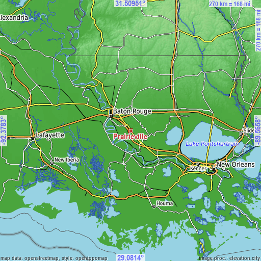 Topographic map of Prairieville