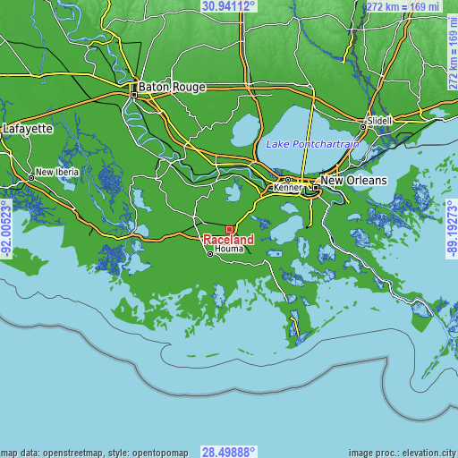 Topographic map of Raceland