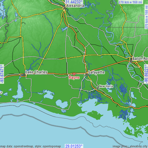 Topographic map of Rayne