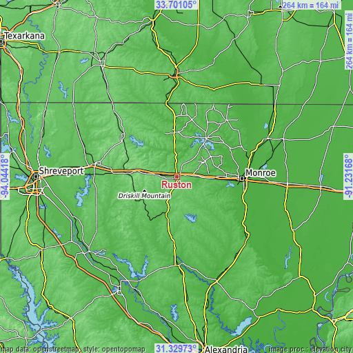 Topographic map of Ruston