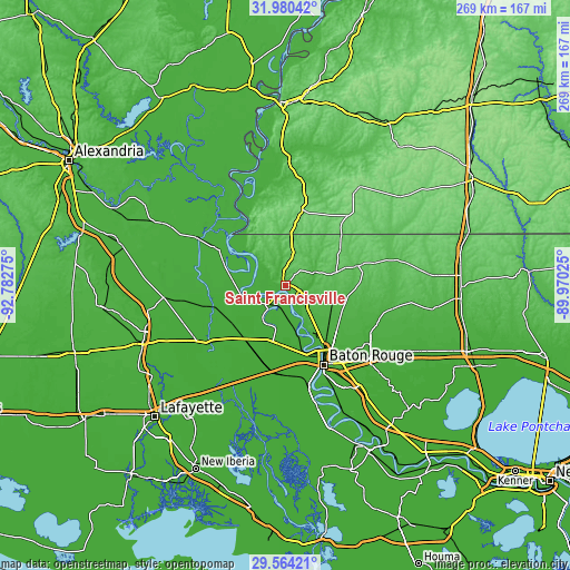 Topographic map of Saint Francisville