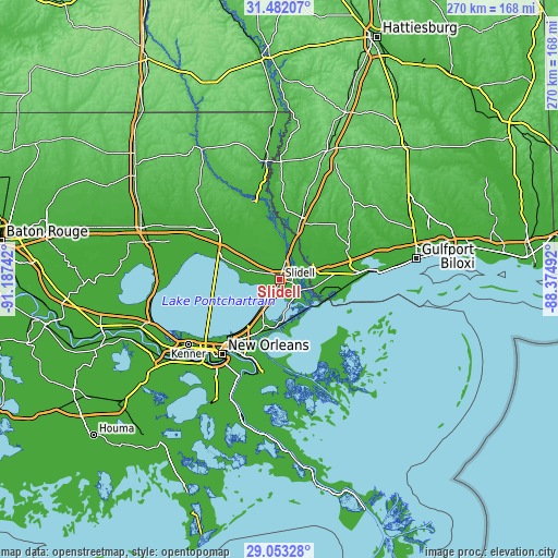 Topographic map of Slidell