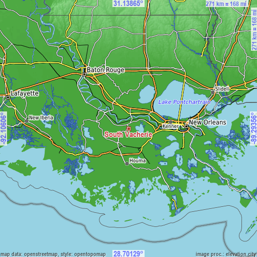 Topographic map of South Vacherie