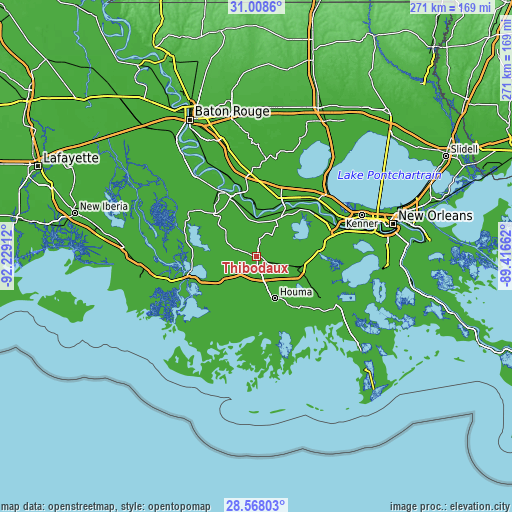 Topographic map of Thibodaux