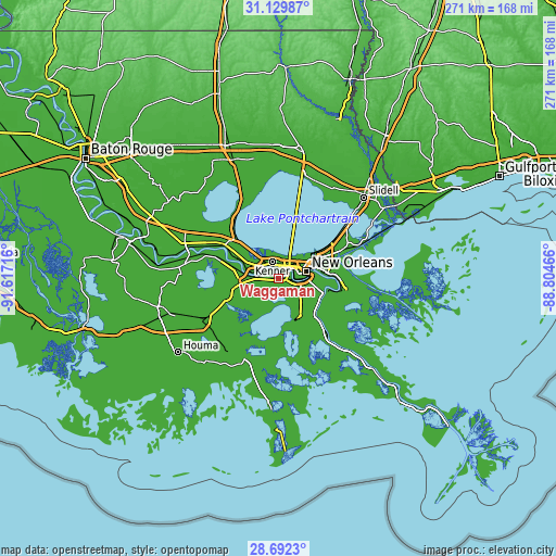 Topographic map of Waggaman