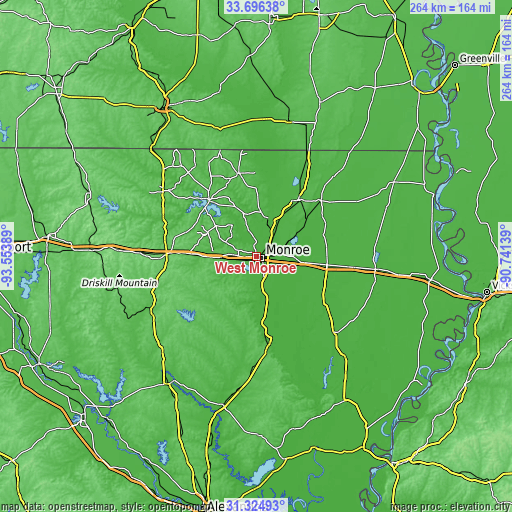 Topographic map of West Monroe