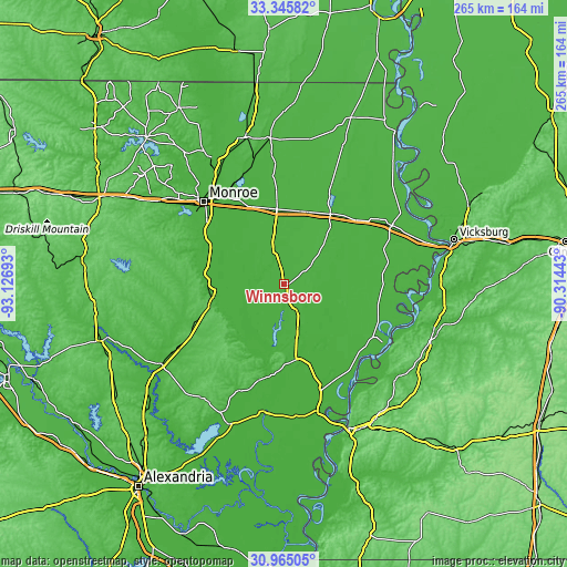 Topographic map of Winnsboro