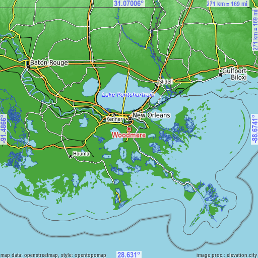 Topographic map of Woodmere