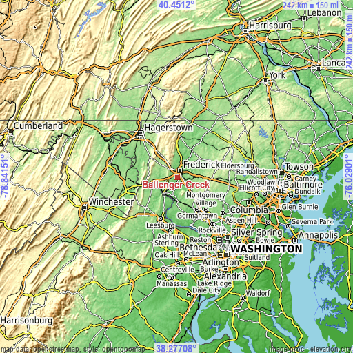 Topographic map of Ballenger Creek