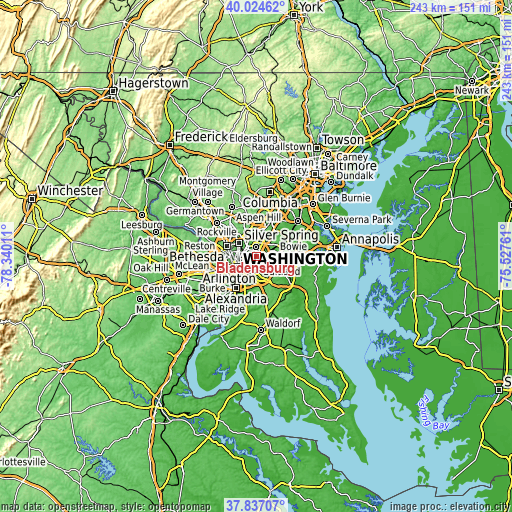Topographic map of Bladensburg