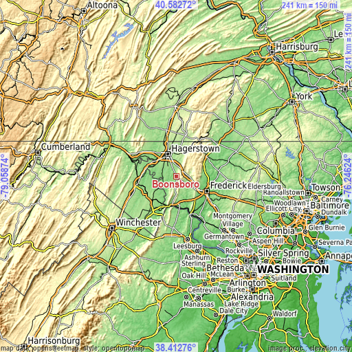 Topographic map of Boonsboro