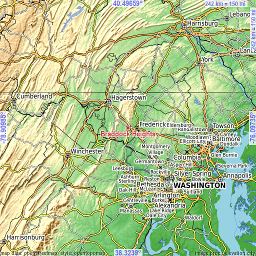 Topographic map of Braddock Heights