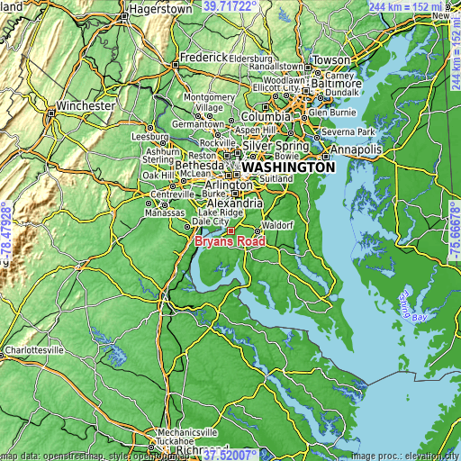 Topographic map of Bryans Road