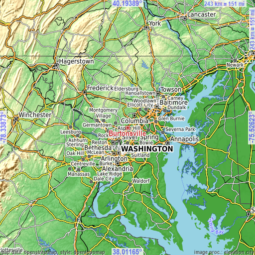 Topographic map of Burtonsville