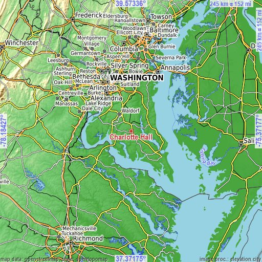 Topographic map of Charlotte Hall