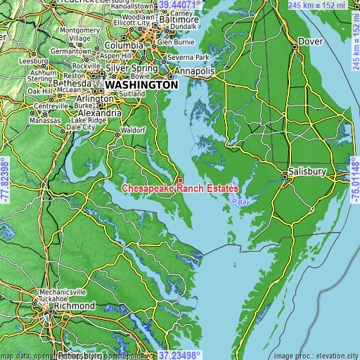 Topographic map of Chesapeake Ranch Estates