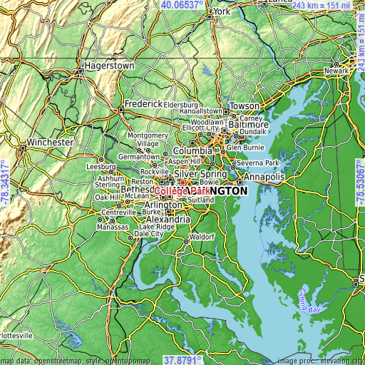 Topographic map of College Park