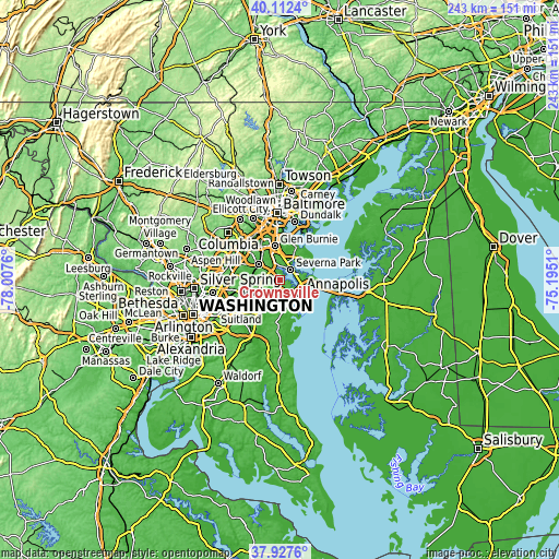 Topographic map of Crownsville