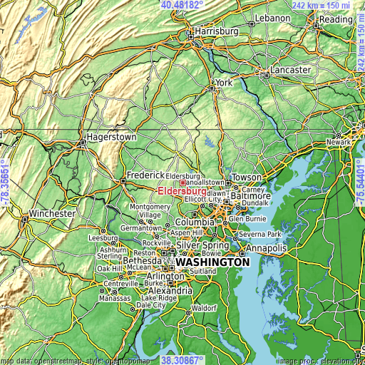 Topographic map of Eldersburg