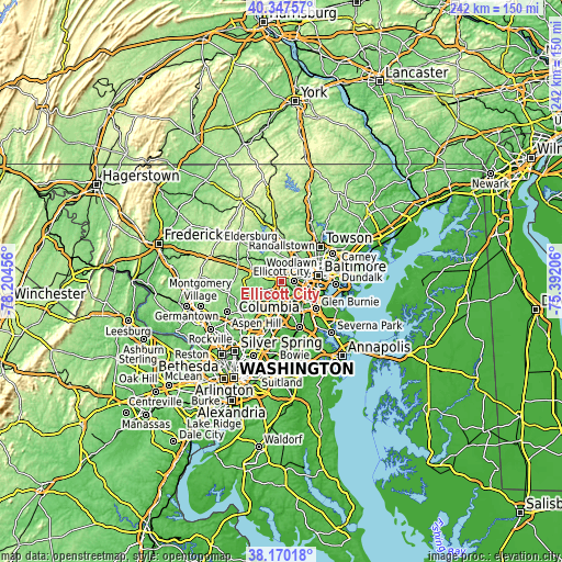 Topographic map of Ellicott City