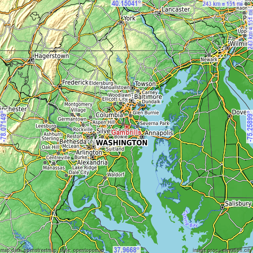 Topographic map of Gambrills