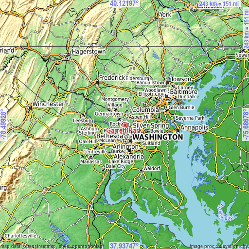 Topographic map of Garrett Park