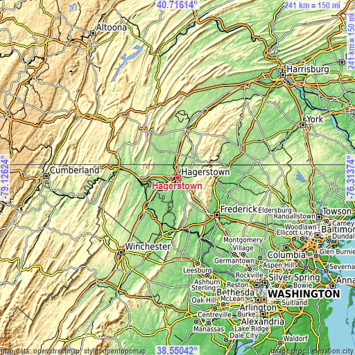 Topographic map of Hagerstown