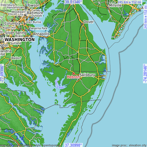 Topographic map of Hebron