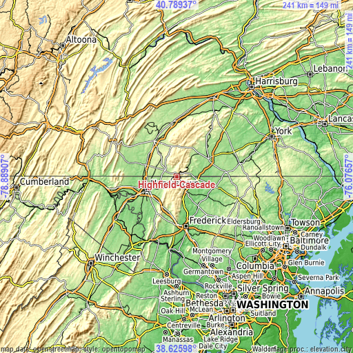 Topographic map of Highfield-Cascade