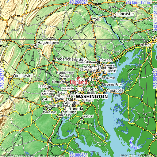 Topographic map of Highland