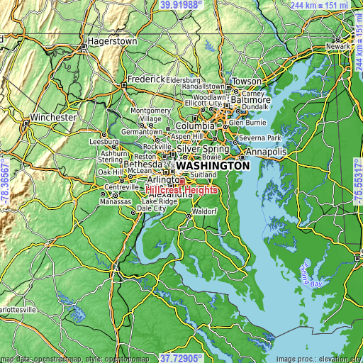 Topographic map of Hillcrest Heights