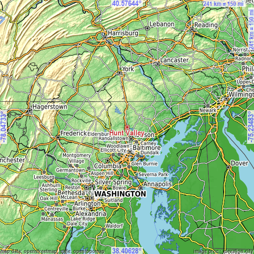 Topographic map of Hunt Valley