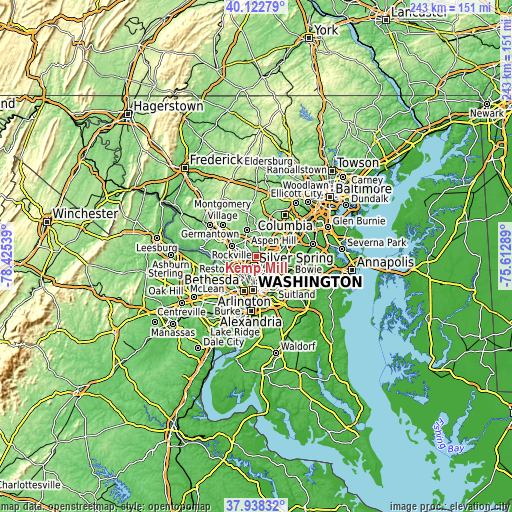 Topographic map of Kemp Mill