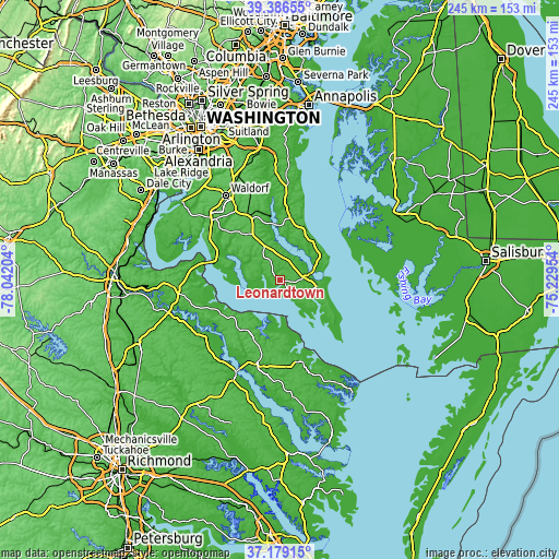 Topographic map of Leonardtown