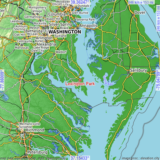 Topographic map of Lexington Park