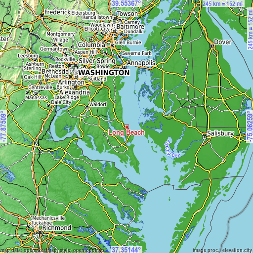 Topographic map of Long Beach